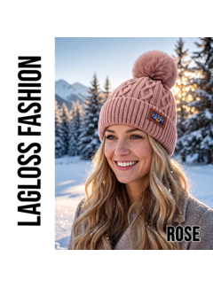 LaGloss Wintermuts Roze – Gebreide Dames Beanie met Nep Pompom