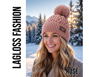 LaGloss Wintermuts Roze – Gebreide Dames Beanie met Nep Pompom