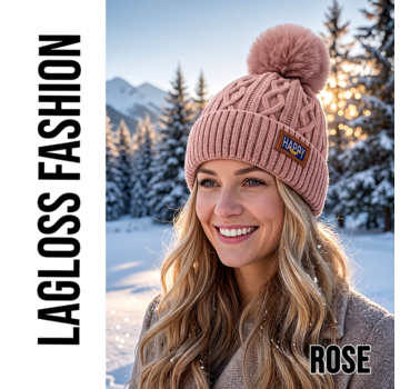 LaGloss Wintermuts Roze – Gebreide Dames Beanie met Nep Pompom