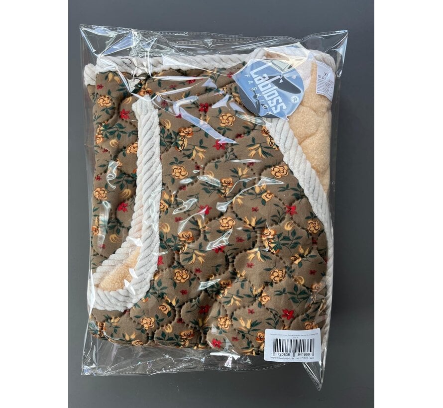 LaGloss® Dames Vintage Bloemenvest – Mouwloos Teddy Gilet met Pluche Voering – Khaki - Maat XL