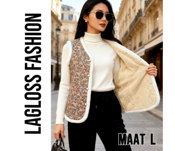 LaGloss Dames Fleece Mouwloos Gevoerd Vest met Vintage Bloemen - Maat L