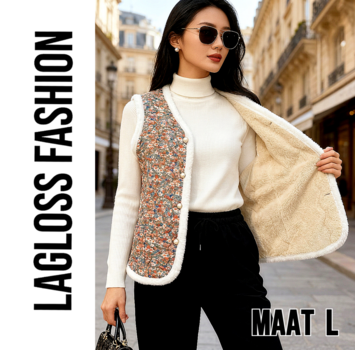LaGloss Dames Fleece Mouwloos Gevoerd Vest met Vintage Bloemen - Maat L