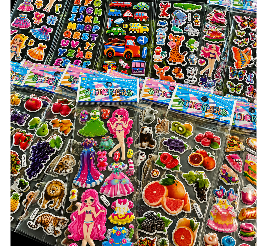 3D Stickers Kinderen – 1000 Stickers – 50 Vellen – Dieren, Dino's, Auto's, Hartjes & Meer – Foam Stickers