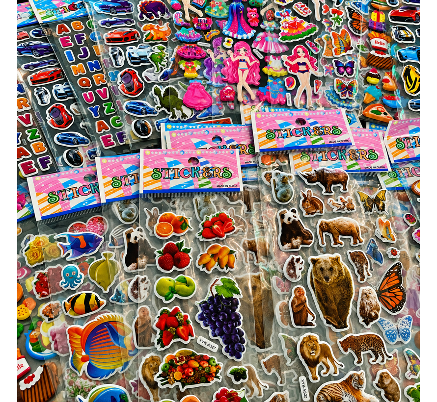3D Stickers Kinderen – 1000 Stickers – 50 Vellen – Dieren, Dino's, Auto's, Hartjes & Meer – Foam Stickers