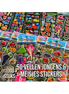 Allernieuwste.nl® 3D Stickers Kinderen – 50 Vellen – Dieren, Dino's, Auto's, Hartjes & Meer