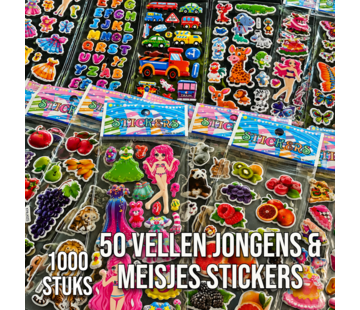 Allernieuwste.nl® 3D Stickers Kinderen – 50 Vellen – Dieren, Dino's, Auto's, Hartjes & Meer