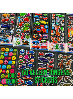 Allernieuwste.nl® 3D Stickers Jongens – 50 Vellen – Dinosaurus, Auto's, Voertuigen & Meer