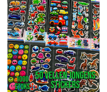Allernieuwste.nl® 3D Stickers Jongens – 50 Vellen – Dinosaurus, Auto's, Voertuigen & Meer