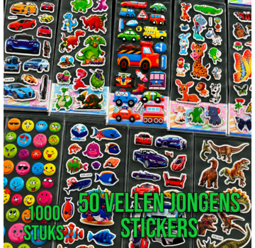 Allernieuwste.nl® 3D Stickers Jongens – 50 Vellen – Dinosaurus, Auto's, Voertuigen & Meer
