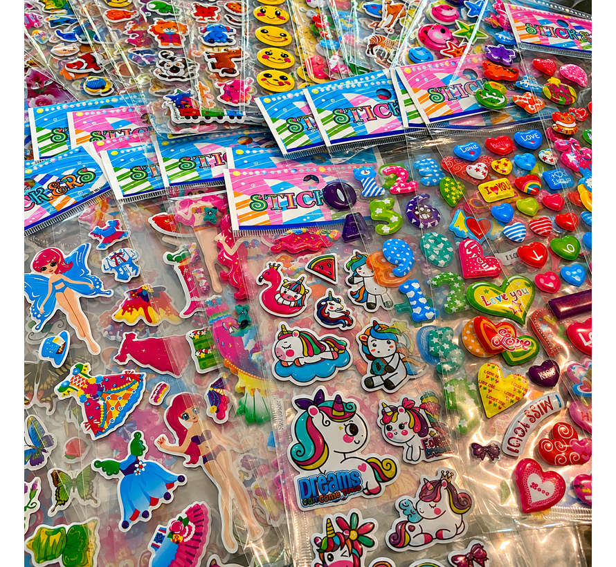 3D Stickers Meisjes – 1000 Stickers – 50 Vellen – Hartjes, Dieren, Bloemen & Meer – Foam Stickers
