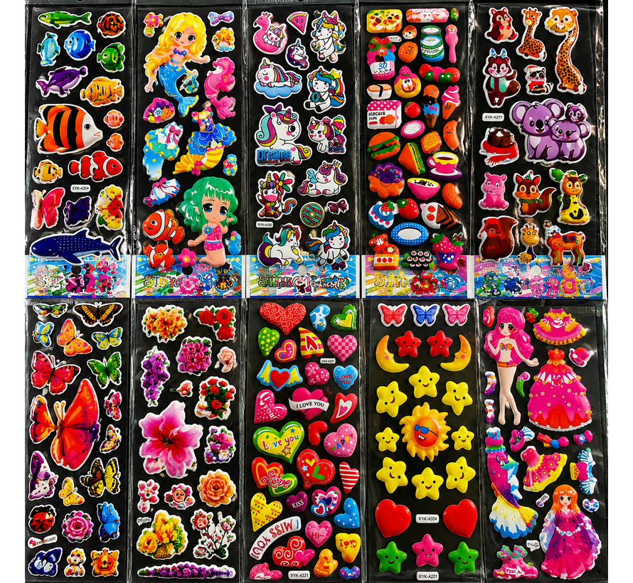 3D Stickers Meisjes – 1000 Stickers – 50 Vellen – Hartjes, Dieren, Bloemen & Meer – Foam Stickers