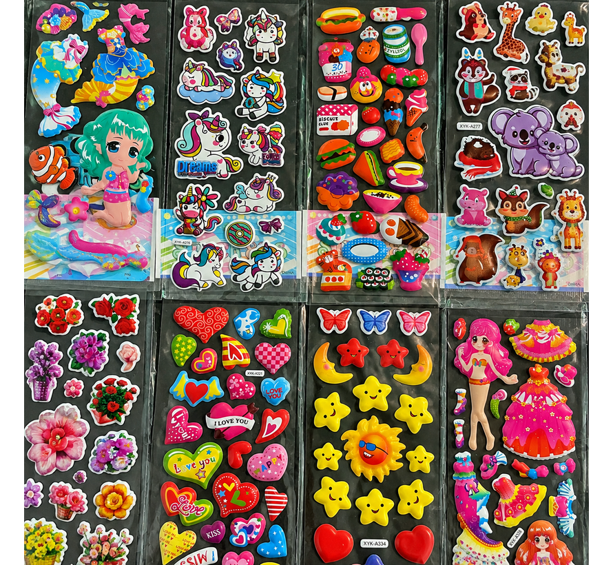 3D Stickers Meisjes – 1000 Stickers – 50 Vellen – Hartjes, Dieren, Bloemen & Meer – Foam Stickers