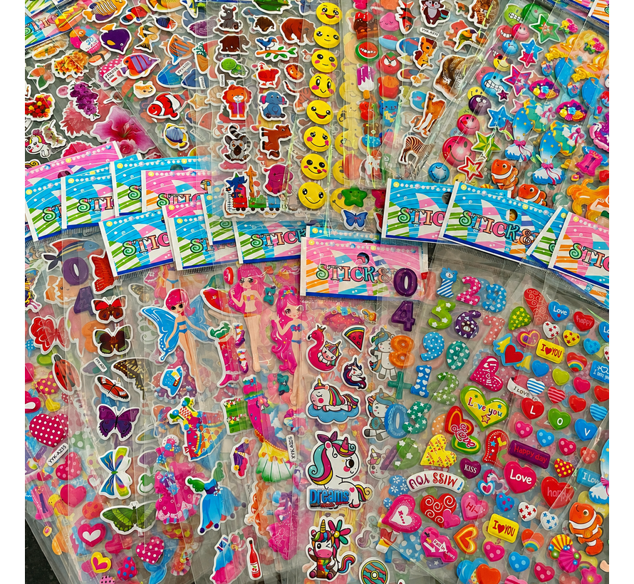 3D Stickers Meisjes – 1000 Stickers – 50 Vellen – Hartjes, Dieren, Bloemen & Meer – Foam Stickers