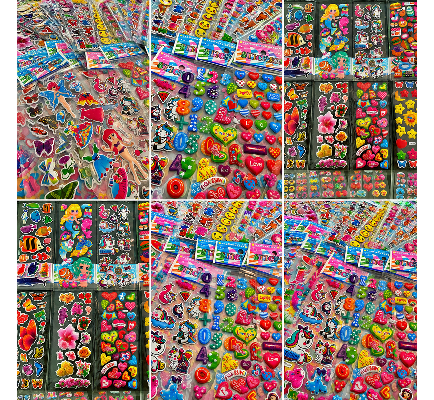 3D Stickers Meisjes – 1000 Stickers – 50 Vellen – Hartjes, Dieren, Bloemen & Meer – Foam Stickers