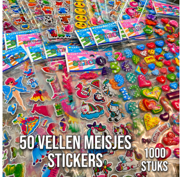 Allernieuwste.nl® 3D Stickers Meisjes –50 Vellen – Hartjes, Dieren, Bloemen & Meer