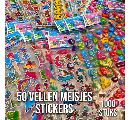 Allernieuwste.nl® 3D Stickers Meisjes – 1000 Stickers – 50 Vellen – Hartjes, Dieren, Bloemen & Meer – Foam Stickers