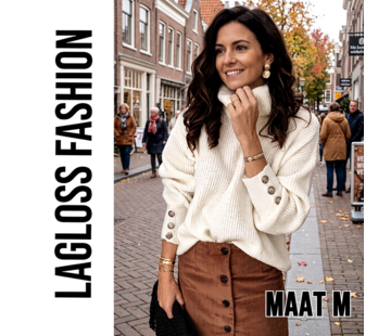 LaGloss Gebreide Dames Coltrui Wit met Lange Mouwen - Maat M