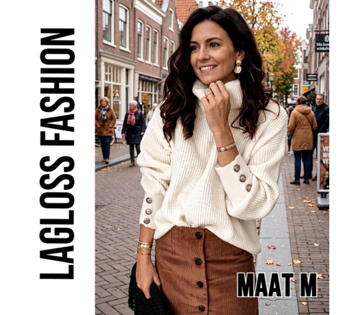 LaGloss LaGloss® Comfortabele Dames Coltrui Wit – Gebreide Trui met Lange Mouwen en Decoratieve Knopen – Maat M