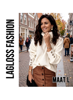 LaGloss Gebreide Dames Coltrui Wit met Lange Mouwen - Maat L