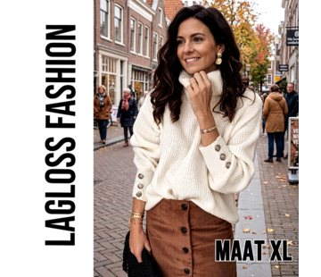 LaGloss Gebreide Dames Coltrui Wit met Lange Mouwen - Maat XL