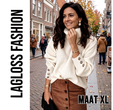 LaGloss Gebreide Dames Coltrui Wit met Lange Mouwen - Maat XL