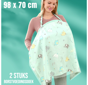 Allernieuwste.nl® 2 Stuks Borstvoedingsdoek met Zakje - Groene Olifantjes