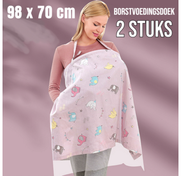 Allernieuwste.nl® 2 Stuks Borstvoedingsdoek met Zakje - Roze Olifantjes