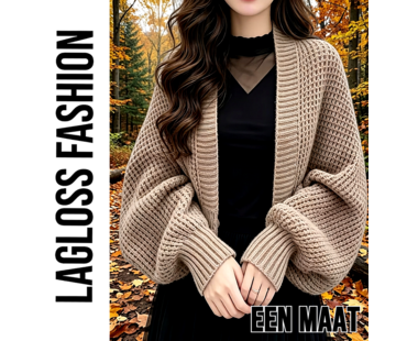 LaGloss Dames Cardigan Beige Gebreid Open Vest met Vleermuismouwen - One Size