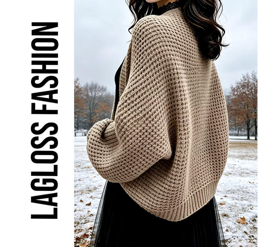 LaGloss® Dames Cardigan Beige – Gebreid Open Vest met Vleermuismouwen - One Size