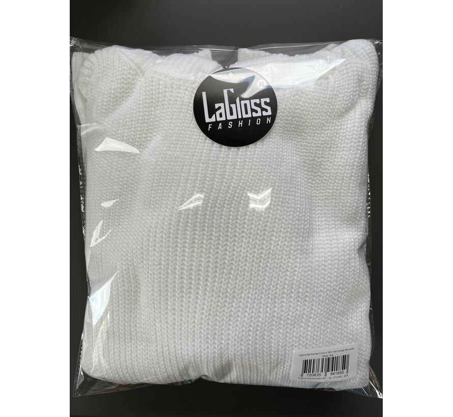 LaGloss® Comfortabele Dames Coltrui Wit – Gebreide Trui met Lange Mouwen en Decoratieve Knopen – Maat XXL