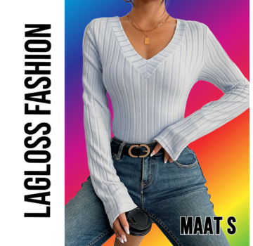LaGloss Slim Fit V-Hals Stretch Top Dames Lichtgrijs – Maat S
