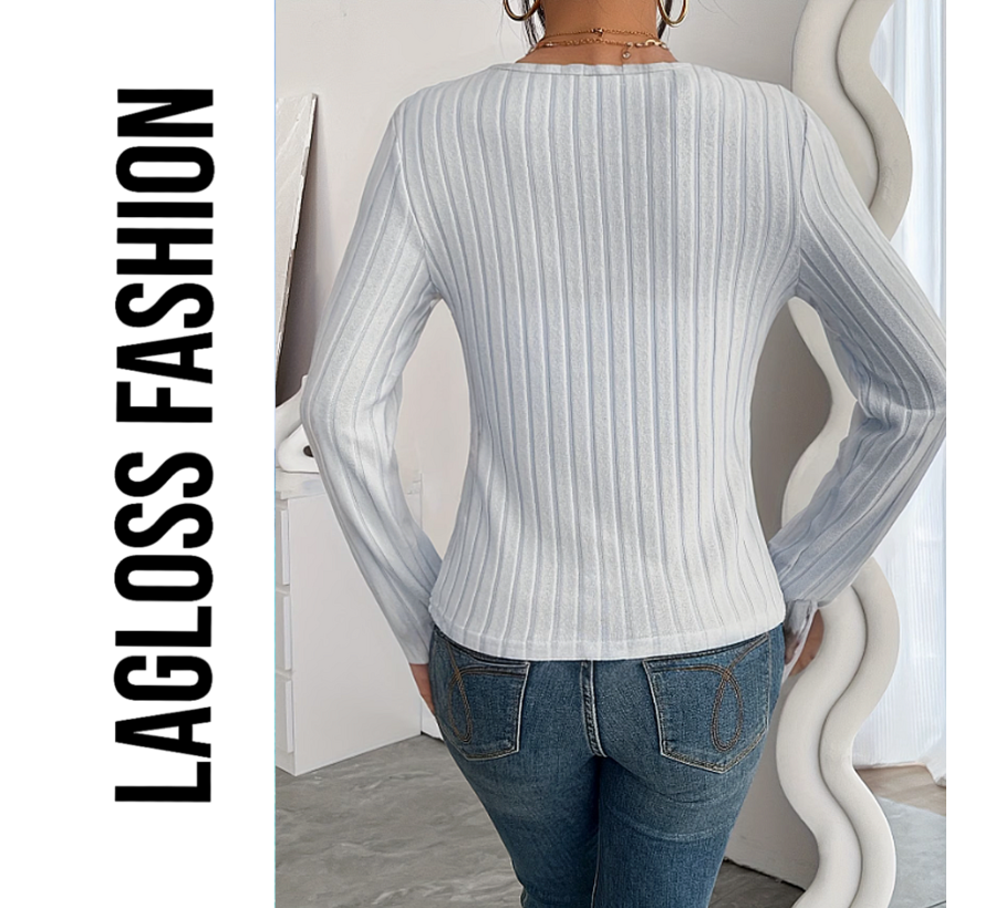 LaGloss® Slim Fit V-Hals Top Dames Lichtgrijs met Geribbelde Zoom en Stretch– Maat XXL