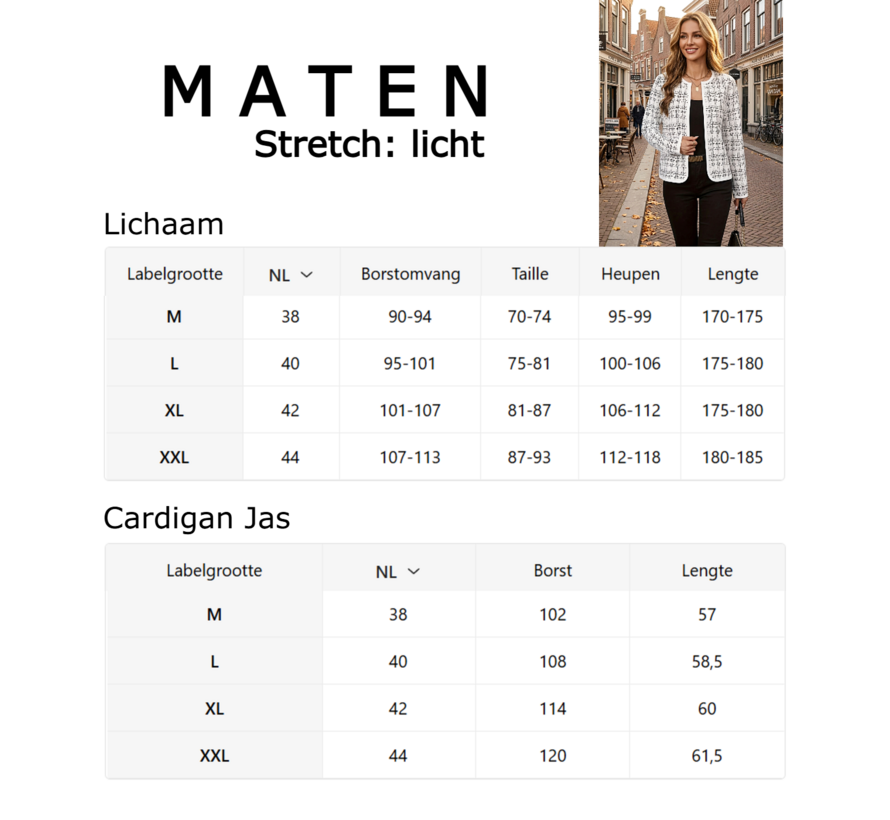 LaGloss© Dames Geruite Cardigan Jas Wit met Lange Mouwen – Elegant & Business Casual - Maat M