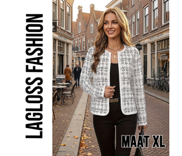 LaGloss Dames Geruite Cardigan Jas Wit met Lange Mouwen - Maat XL