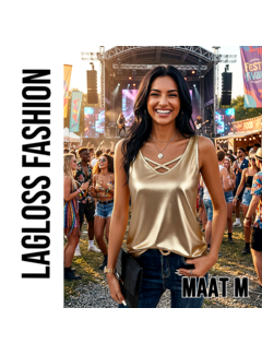 LaGloss Dames Satijnen Gouden Top met Gekruiste V-Hals – Maat M