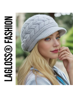 LaGloss Warme Gebreide Moderne Grijze Dames Wintermuts