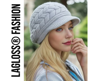 LaGloss Warme Gebreide Moderne Grijze Dames Wintermuts