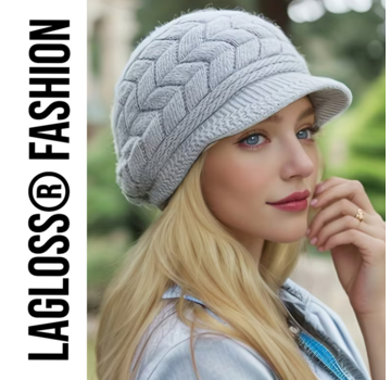LaGloss Warme Gebreide Moderne Grijze Dames Wintermuts