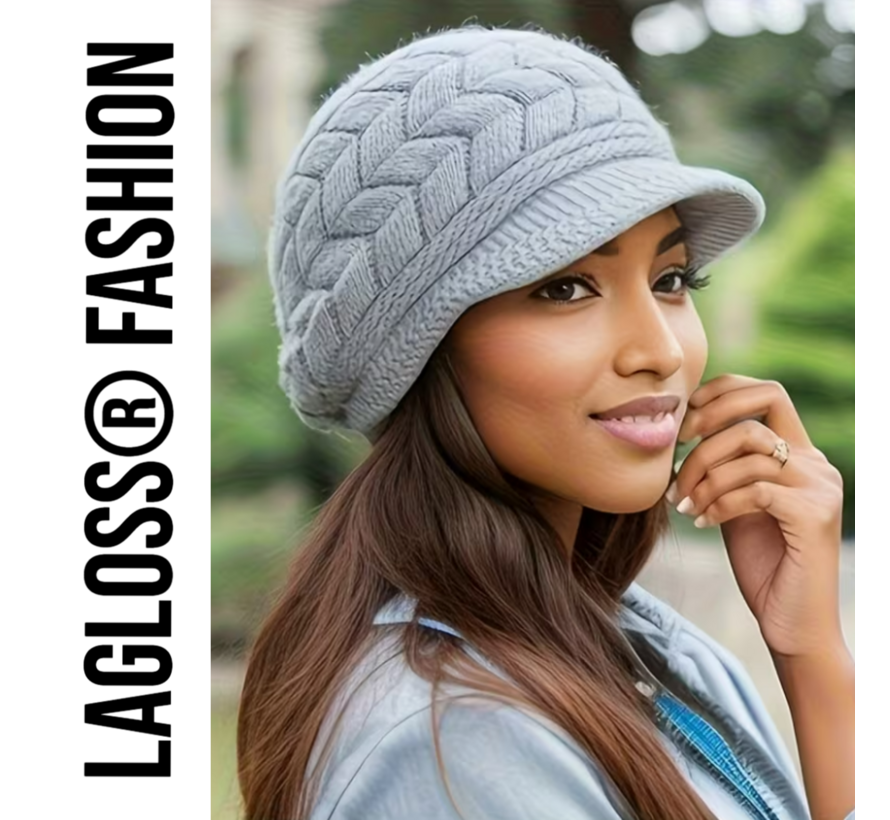 LaGloss® Warme Gebreide Moderne Grijze Dames Wintermuts