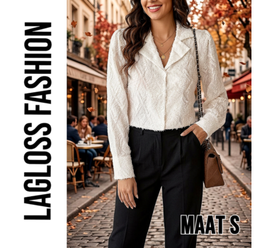 LaGloss Elegante Effen Creme Damesblouse met Lange Mouwen - Maat S