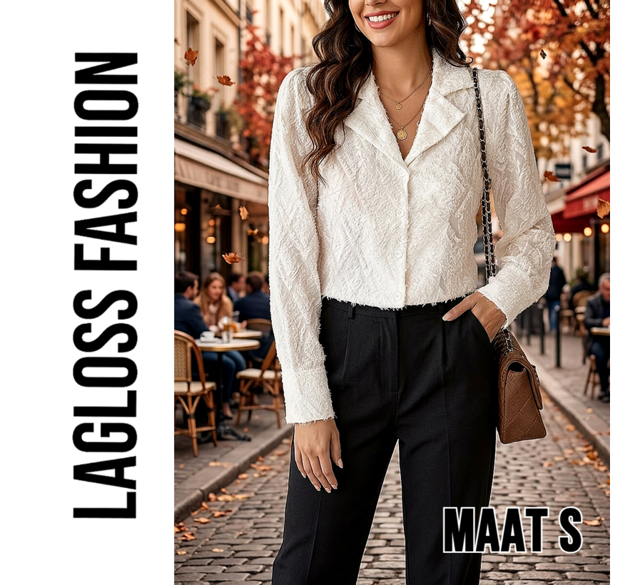 LaGloss® Elegante Effen Damesblouse met Revers – Lange Mouwen & Knoopsluiting - Maat S