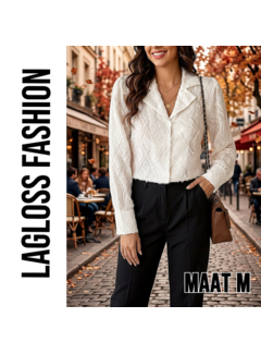 LaGloss Elegante Effen Creme Damesblouse met Lange Mouwen - Maat M