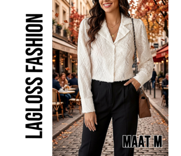 LaGloss Elegante Effen Creme Damesblouse met Lange Mouwen - Maat M