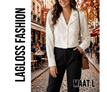 LaGloss Elegante Effen Creme Damesblouse met Lange Mouwen - Maat L