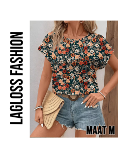 LaGloss Elegante All-Over Bloemen Blouse Dames met Ronde Hals – Maat M