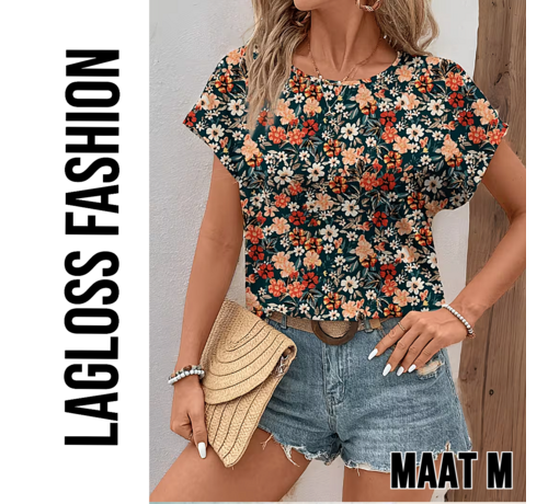 LaGloss LaGloss® Elegante All-Over Bloemen Blouse Dames met Ronde Hals – Maat M