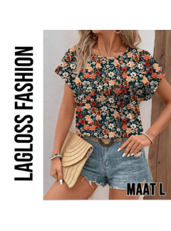 LaGloss Elegante All-Over Bloemen Blouse Dames met Ronde Hals – Maat L