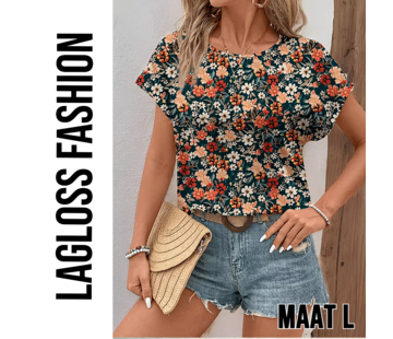 LaGloss Elegante All-Over Bloemen Blouse Dames met Ronde Hals – Maat L