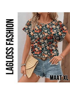 LaGloss Elegante All-Over Bloemen Blouse Dames met Ronde Hals – Maat XL