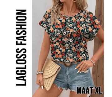 LaGloss Elegante All-Over Bloemen Blouse Dames met Ronde Hals – Maat XL